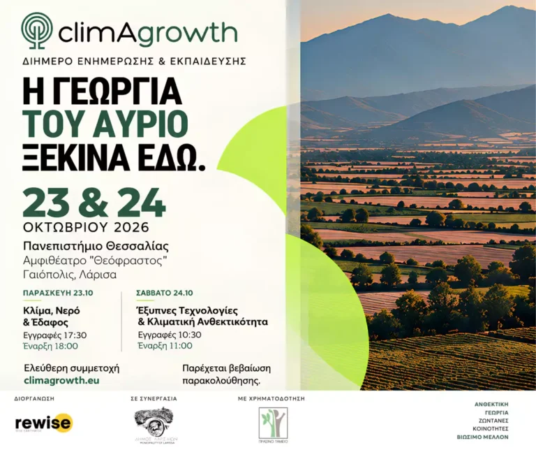 Η αφίσα του ClimAgrowth στις 23, 24 Οκτωβρίου 2026.